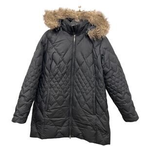 Eddie Bauer‎ Premium Goose Down Quilted Parka Coat Faux Fur Hood Black 1X Winter